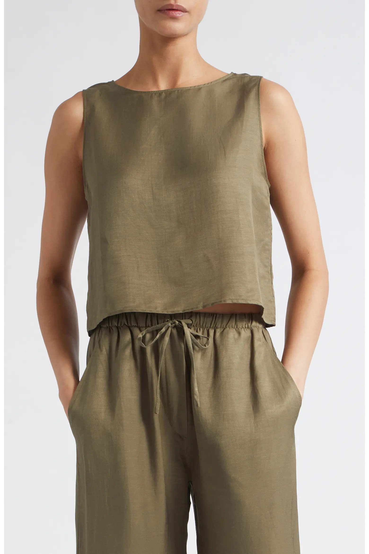 LESET Daniel Linen Blend Sleeveless Crop Top (Women) | Nordstrom | Nordstrom