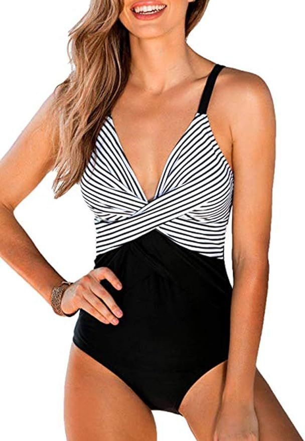 B2prity Women's Monokini Front Cross One Piece Swimsuits Tummy Control Swimwear | Amazon (US)