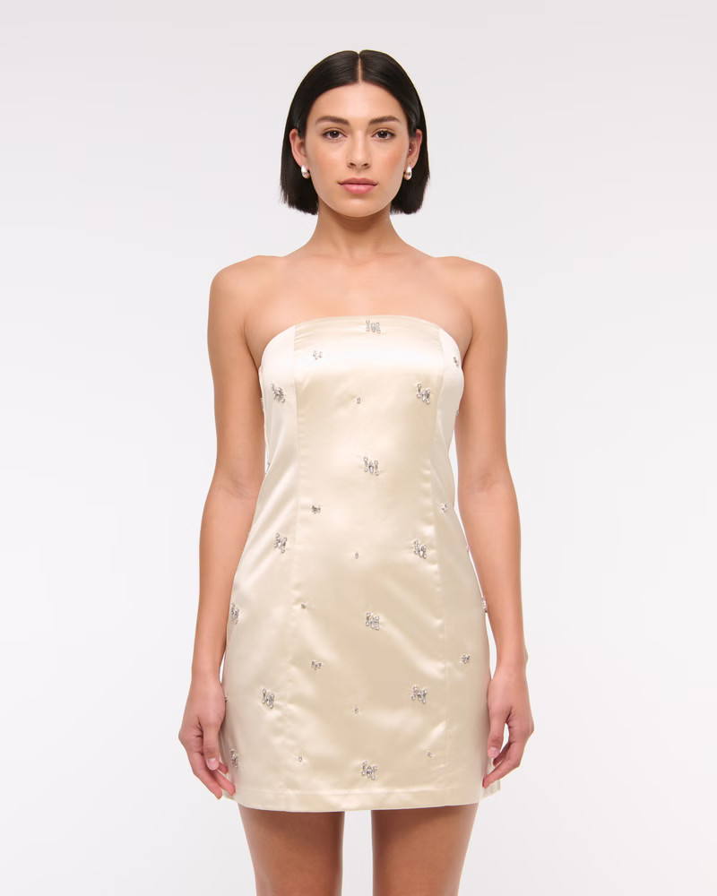 Satin Embellished Strapless Mini Dress | Abercrombie & Fitch (US)