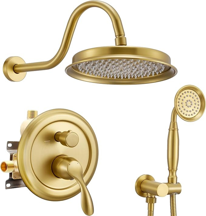 DASAN Brushed Gold Rain Shower System Complete Antique Shower Faucet Sets, Brushed Gold Shower Fi... | Amazon (US)