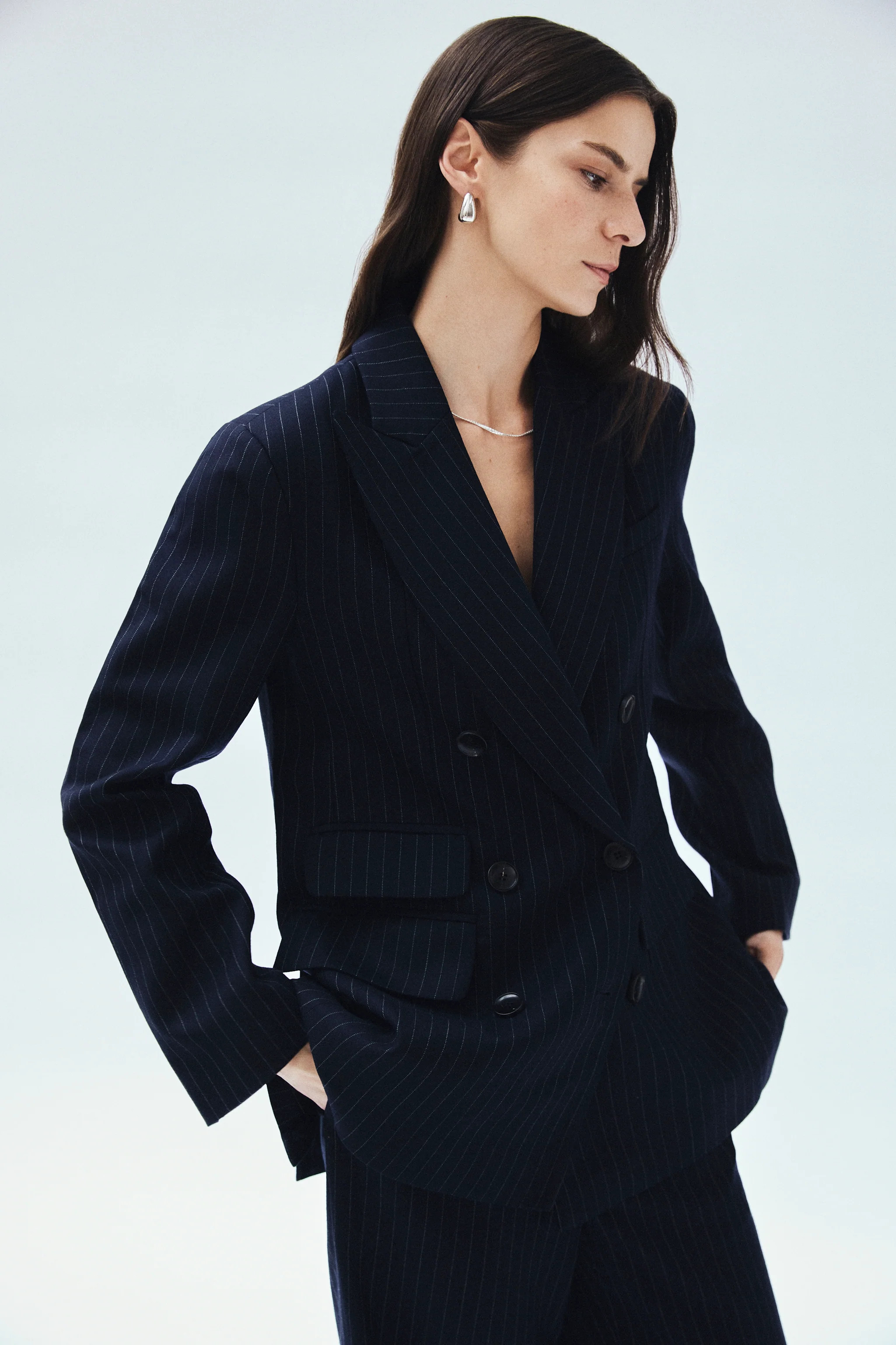 Pinstripe Wool Twill Double Breasted Blazer | MAYSON the label