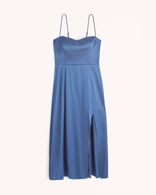 Satin High-Slit Midi Dress | Abercrombie & Fitch (US)