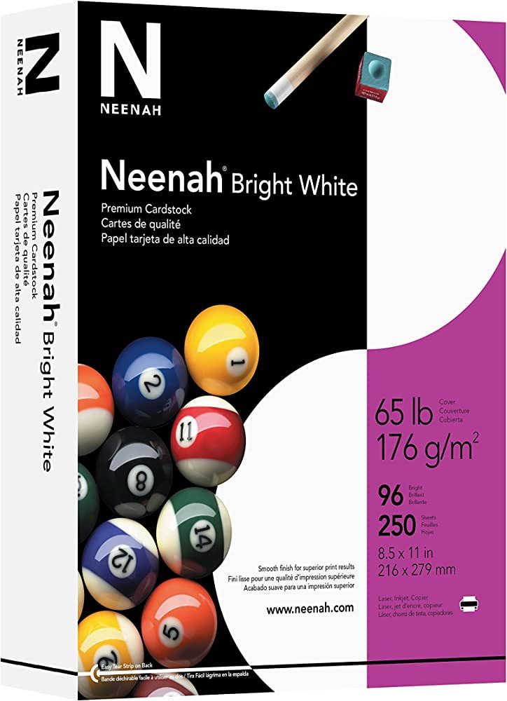 Neenah Premium Cardstock, 8.5" x 11", 65 lb/176 gsm, Bright White, 250 Sheets (91904) | Amazon (US)