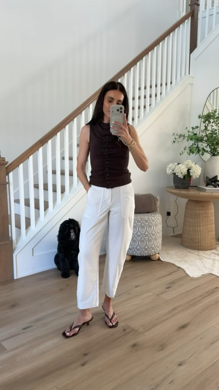 clean, elevated everyday look 🤎love this combo, the structured top makes it feel polished and the white pants keep it fresh for spring and summer. easy to dress up with a heel or keep casual with a sandal

neutral outfit, everyday style, chic basics, capsule wardrobe, spring outfits, effortless style, annabrstyle

#LTKSeasonal #LTKootd #LTKOver40