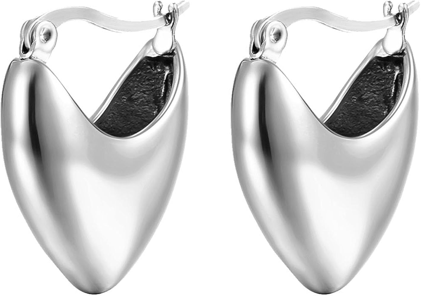 Gold Silsve Chunky Hoop Earrings for Women Stainless Steel Lightweight Hollow Oval Drop Hoops Ear... | Amazon (US)