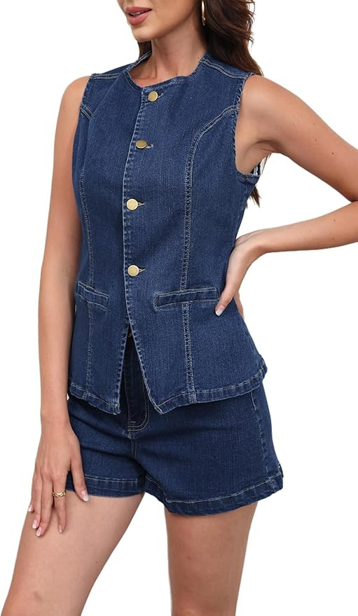 acelyn Women’s Business Casual Outfits 2 Piece Denim Set Sleeveless Blazer Vest & Short Set Jea... | Amazon (US)