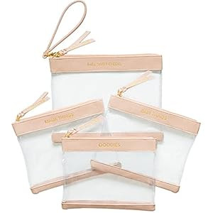 Diaper Bag Organizing Pouches | Set of 4 Including Diaper Clutch | Dry Wet Bag (Blush & Clear) | Amazon (US)