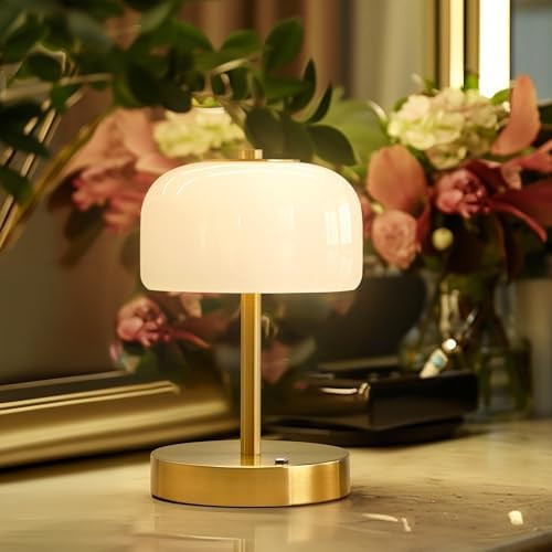 Oneach 9" Cordless Table Lamp, Gold Rechargeable Battery Operated Lamp, 3-Way Stepless Dimming To... | Amazon (US)