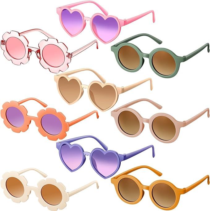 9 Pairs Kids Sunglasses Round Flower Heart Shaped Sunglasses for Toddler Girl Boy Baby Cute Glass... | Amazon (US)
