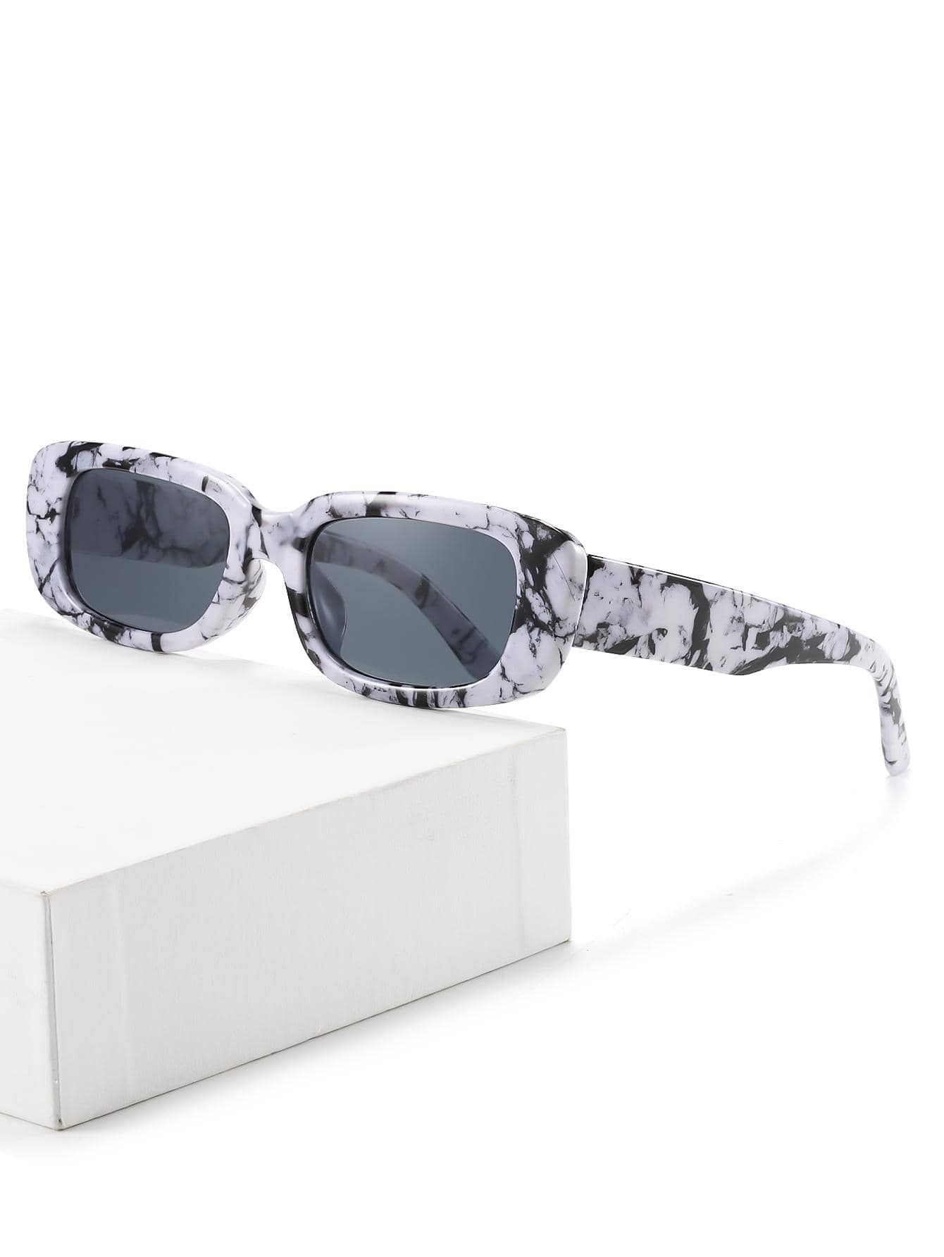 1pair Unisex Marble Pattern Square Frame Fashion Sunglasses For Summer | SHEIN