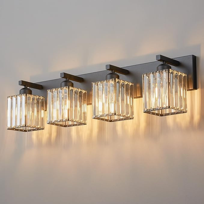 Modern 4-Light Black Crystal Bathroom Vanity Light Fixtures | Amazon (US)