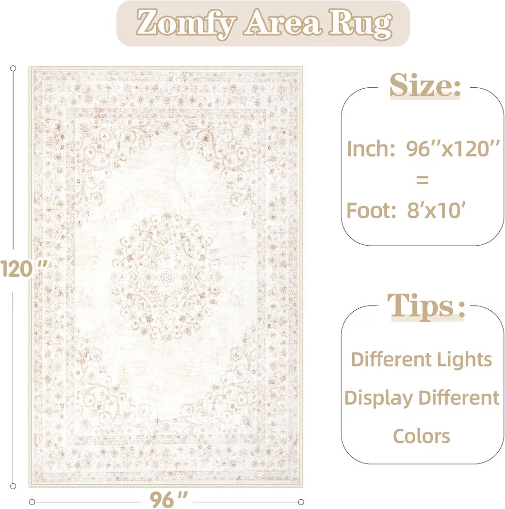 Area Rug 8x10 Vintage Rug: Large Washable Indoor Medallion Rugs Low Pile Distressed Floor Carpet ... | Amazon (US)