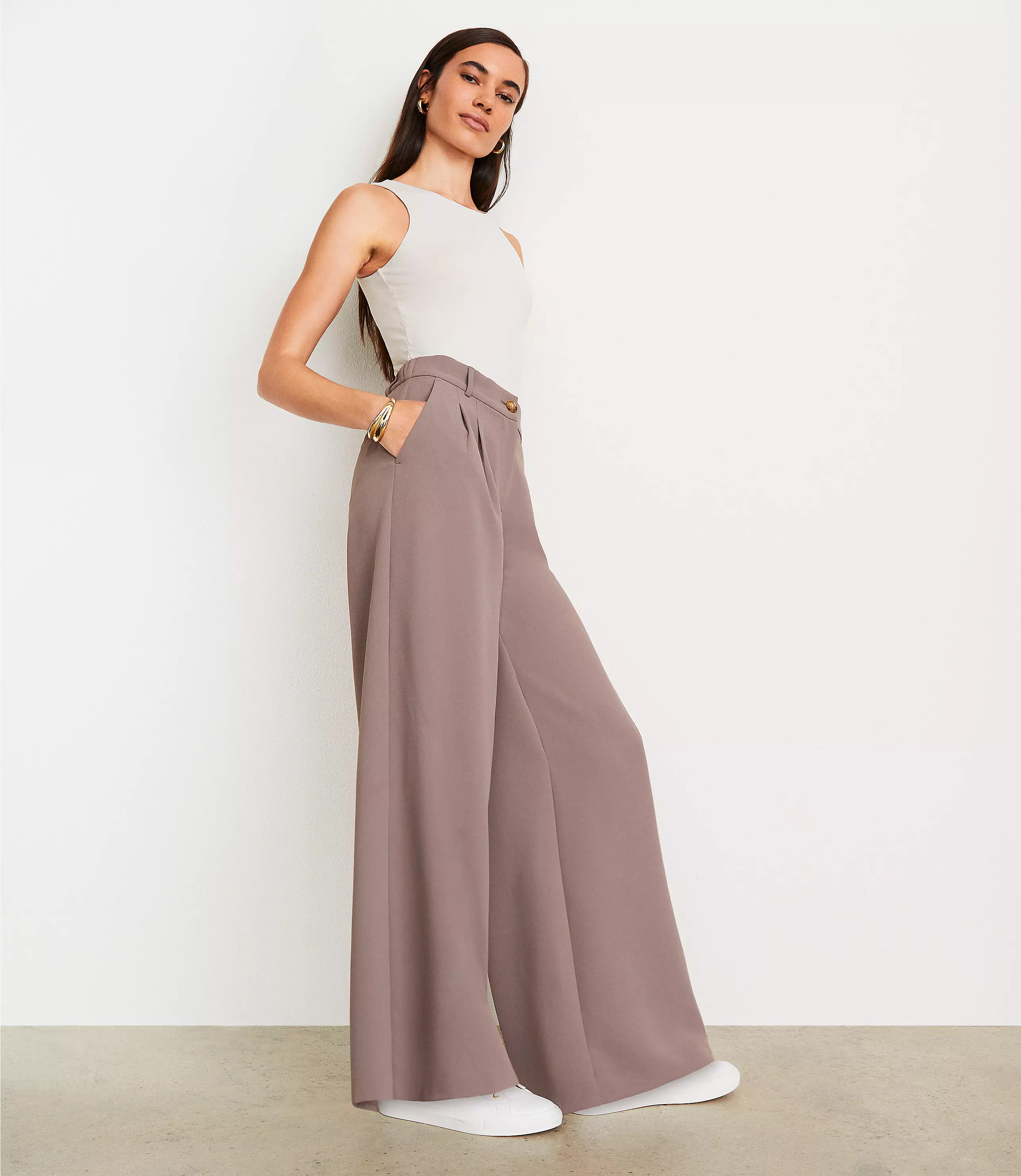 Petite LOFT Versa Crepe Drape Palazzo Pant | LOFT