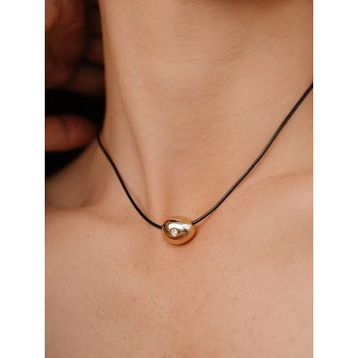 Single Crystal Polished Pebble Leather Pendant Necklace - Ettika Gold | Target