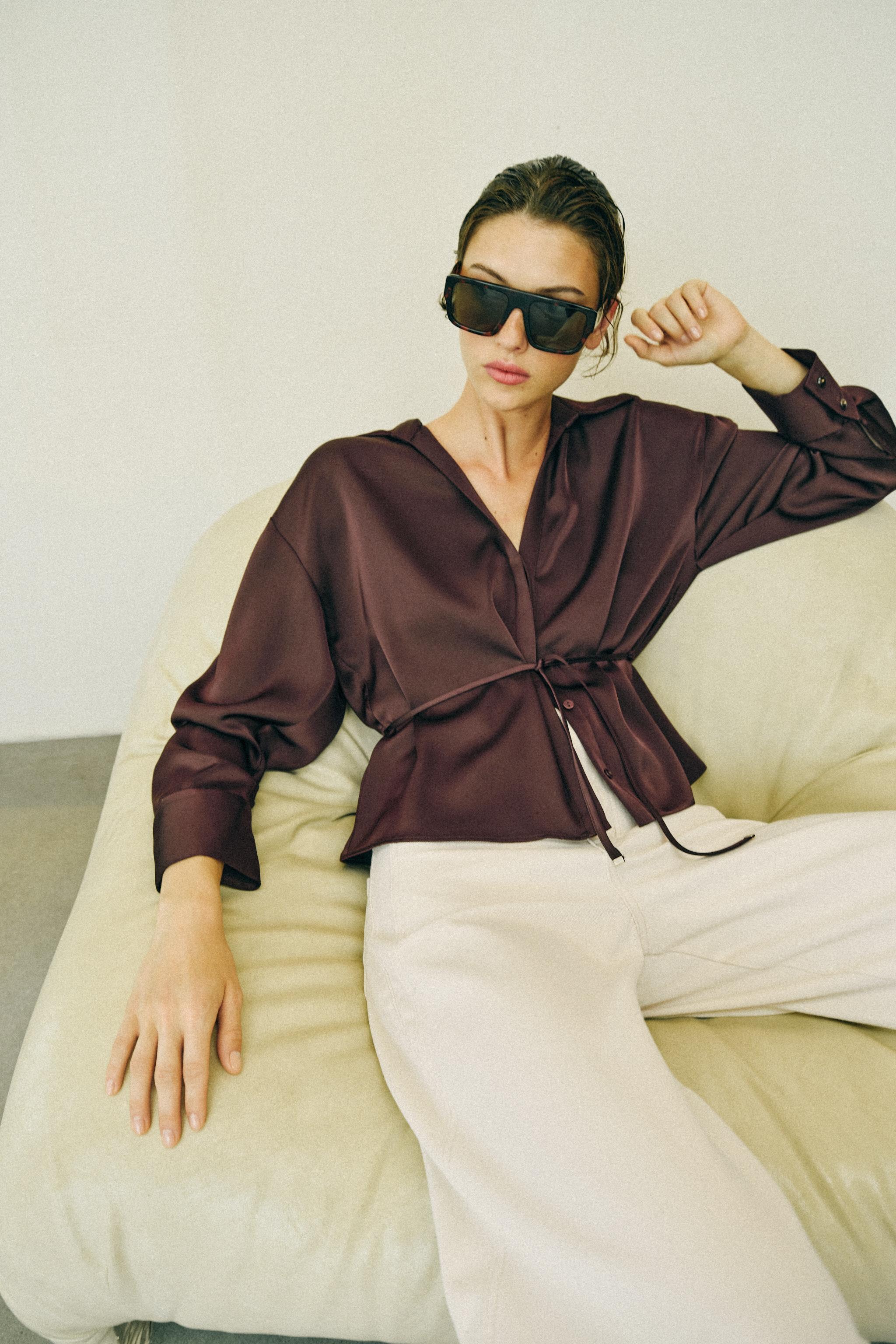 BELTED SATIN EFFECT BLOUSE | Zara US