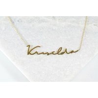 14K Solid Gold Cursive Name Necklace | Minimal Personalized Jewelry Custom Plate Bridesmaids Gift Ne | Etsy (US)