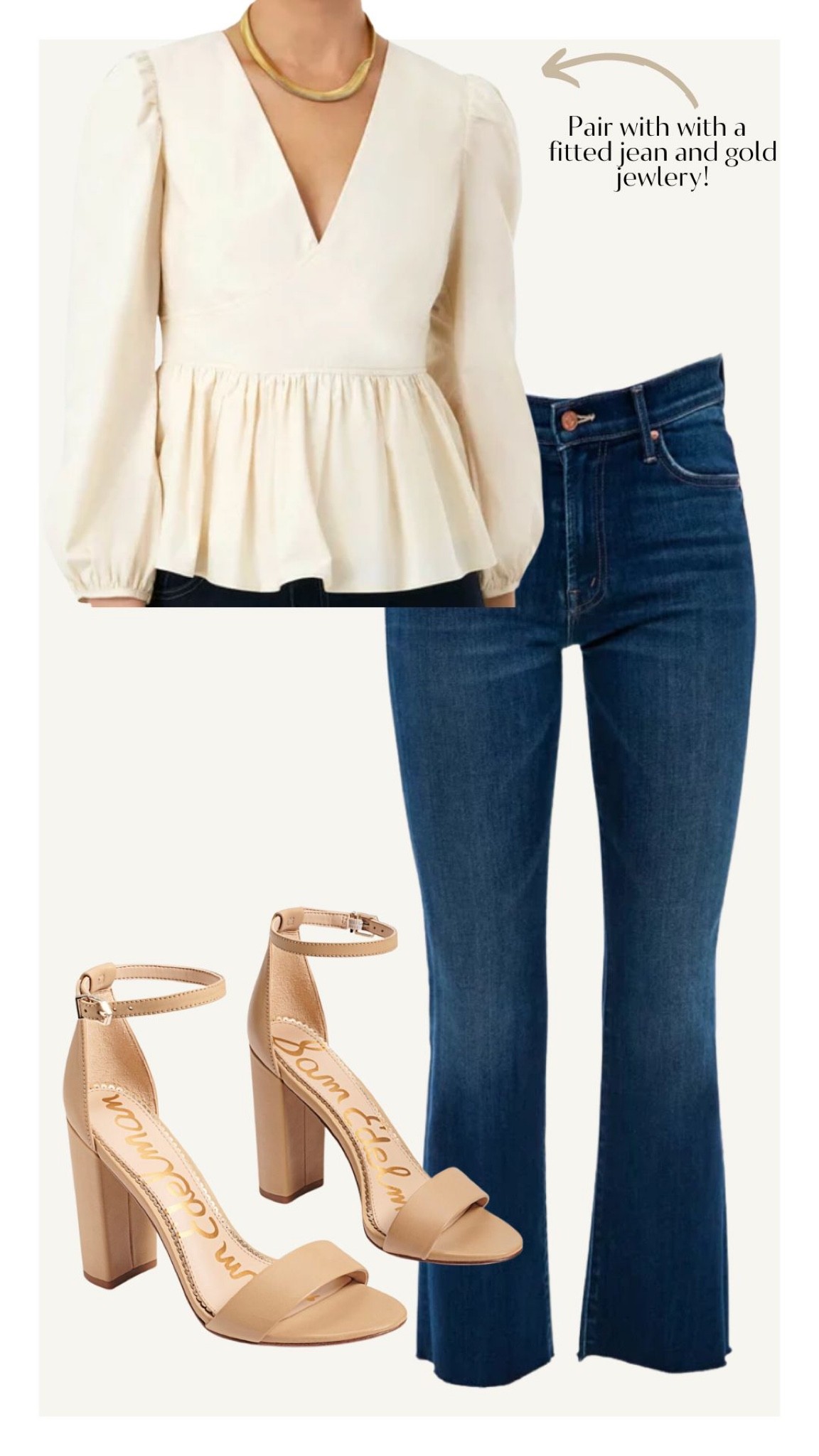 I love this tan peplum top, fitted straight jeans, and leather heels combination for fall family photos, dinner with friends, a date night, or anything a little bit more elevated this fall. The colors in material make this casual enough to wear every day, but it can easily be dressed up with gold jewelry and a red lip!

#LTKstyletip #LTKSeasonal #LTKHoliday