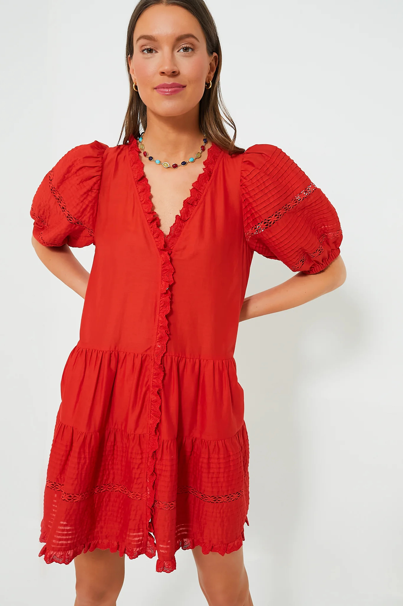Red Antonina Solid Cotton Puff Sleeve Dress | Tuckernuck (US)