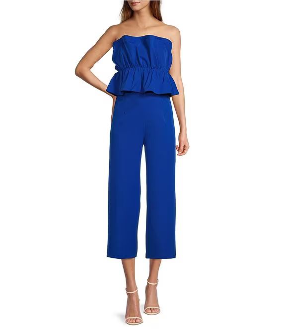 Strapless Cropped Wide Leg Ruffle Ruched Bodice Jumpsuit | Dillard's