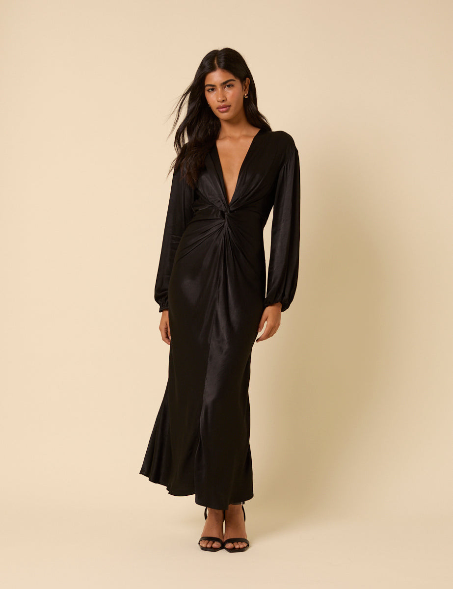 Black Balloon Sleeve Adina Midi Dress | Nobody's Child