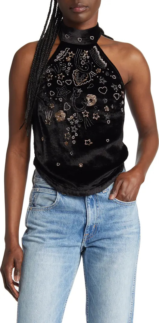 Free People Arianna Beaded Velvet Halter Top | Nordstrom | Nordstrom