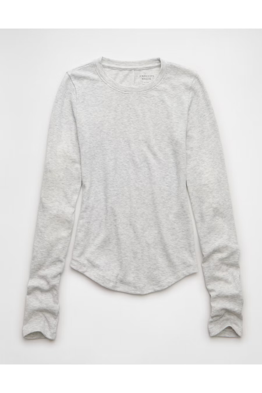 AE Long Sleeve Cozy Crew Neck T-Shirt Women's Light Heather Gray XXS | American Eagle Outfitters (US & CA)