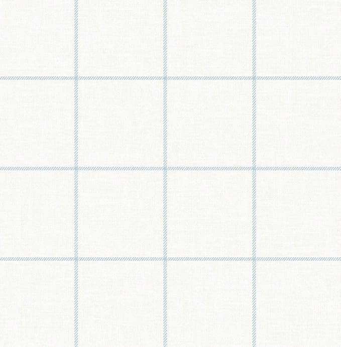 Seabrook Designs Lillian August Linen Check Unpasted Wallpaper (Blue Frost and Bone White) | Amazon (US)