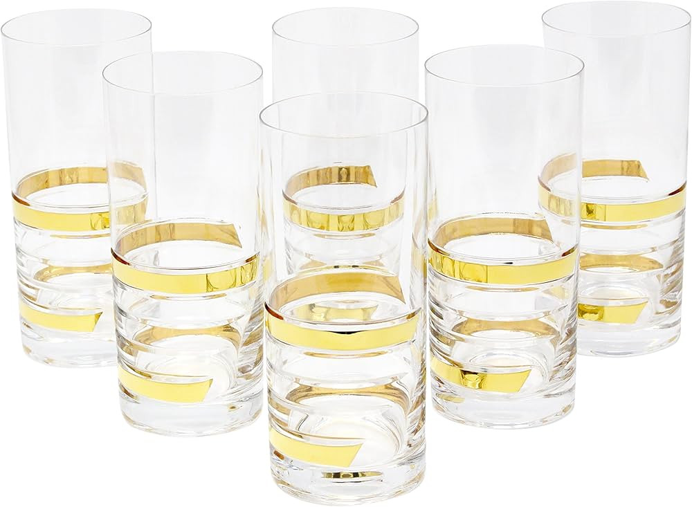Glazze Crystal APPALACHIA Set of 6 Handcrafted Highball Glasses with Real Gold Wide-Rimmed Detail... | Amazon (US)