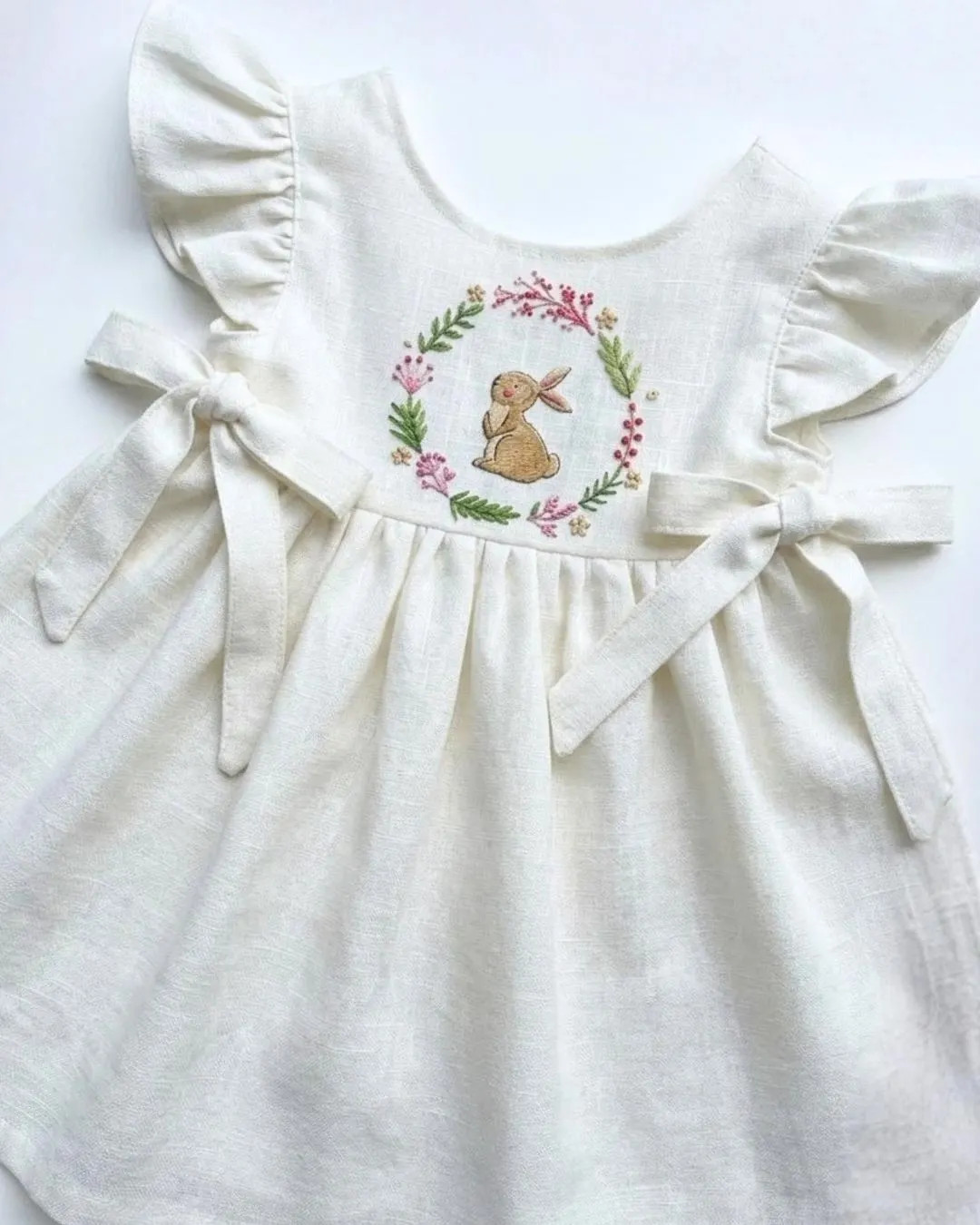Personalized Hand Embroidered Toddler Linen Dress, Easter Outfit, Rabbit Dress For Girls | Etsy (US)
