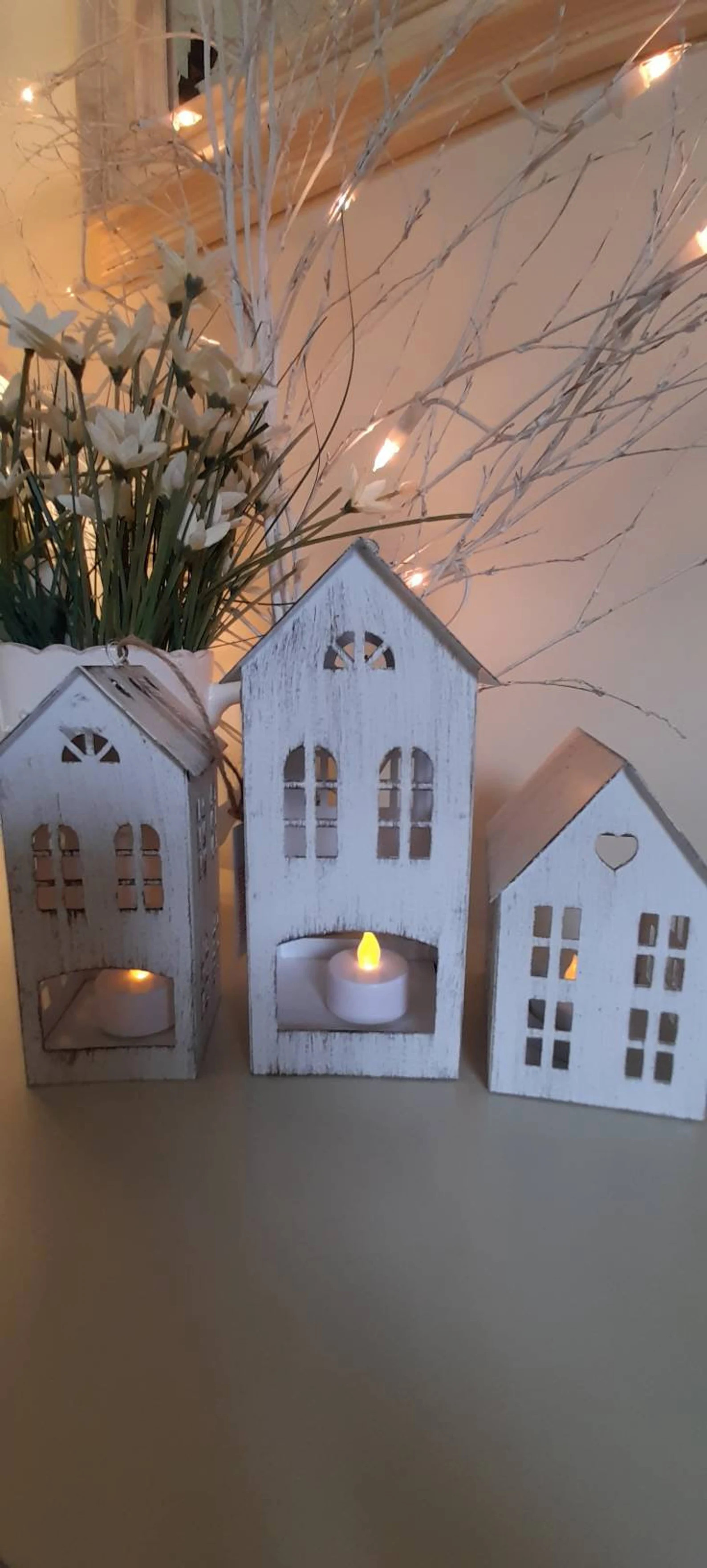 T-light Houses, 3x White Painted Metal Candle Holders, Houses, Scandi Style, Gift, Birthday Prese... | Etsy (US)