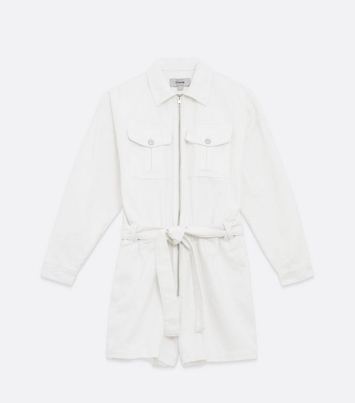 Off White Denim Belted Shirt Playsuit
						
						Add to Saved Items
						Remove from Saved Ite... | New Look (UK)