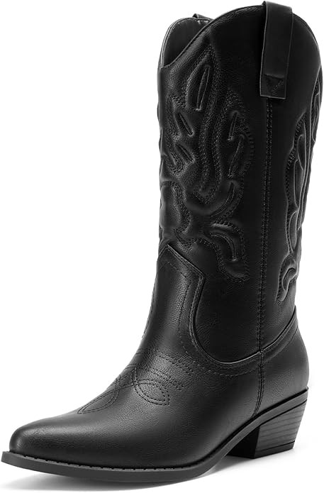 DREAM PAIRS Women's Cowboy Boots Mid Calf Cowgirl Boots Embroidery Stitched Western Boots | Amazon (US)