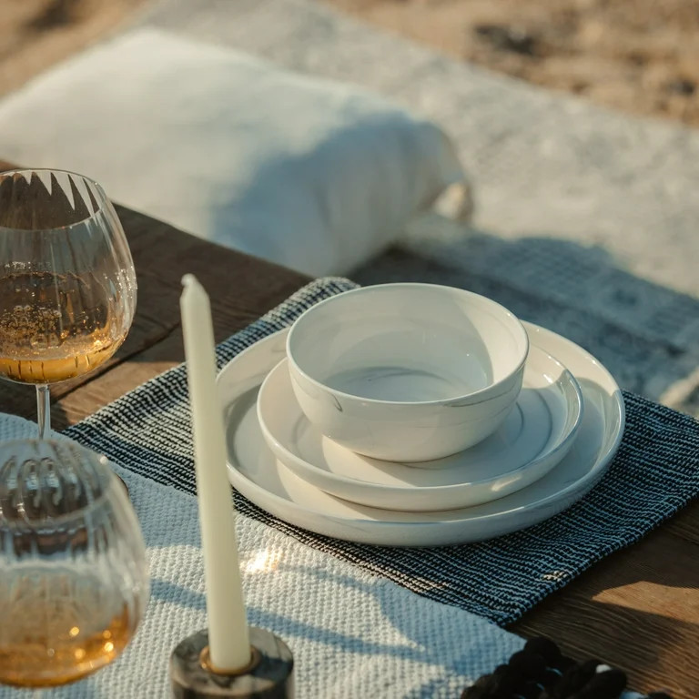 Thyme & Table Grey Marble 12-Piece Ceramic Dinnerware Set | Walmart (US)