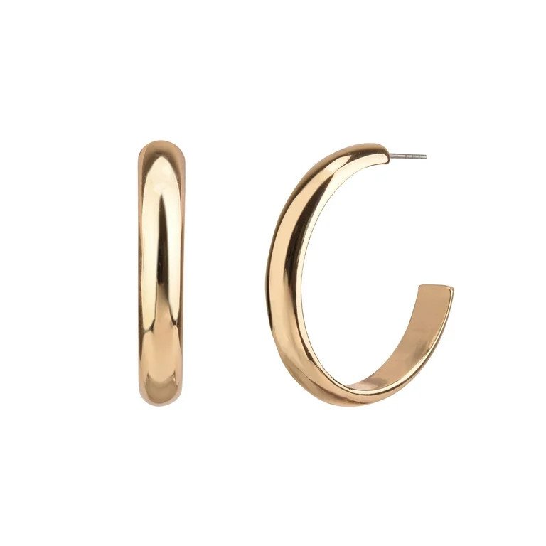 Time and Tru Adult Women's Gold Tone Polished Metal Hoop Earring | Walmart (US)