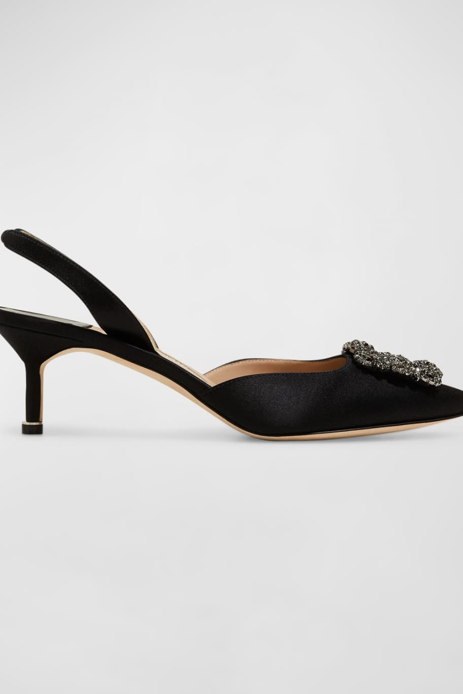 Manolo Blahnik Hangisi Kitten-Heel Satin Slingback Pumps | Neiman Marcus