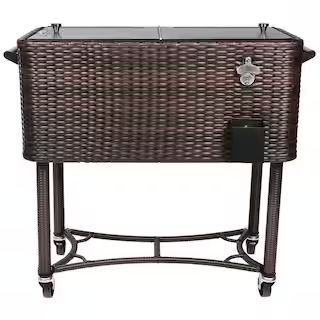 80 Qt. Wicker Patio Rolling Cooler Black/Brown | The Home Depot