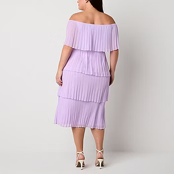 Premier Amour Off The Shoulder Womens Short Sleeve Midi Shift Dress Plus | JCPenney