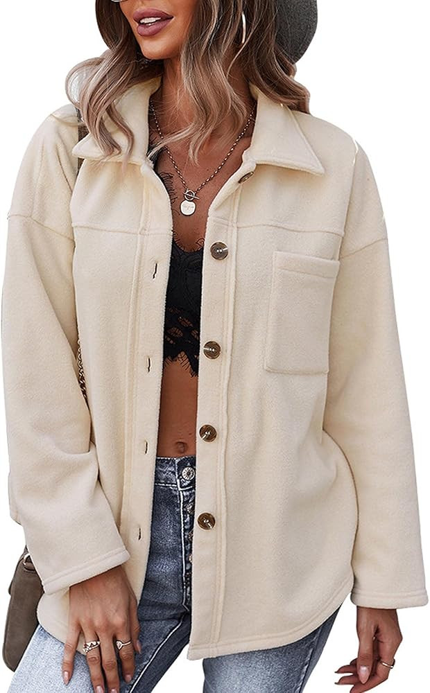 SEMATOMALA Women's Polar Fleece Sherpa Jacket Warm Long Sleeve Fuzzy Button Down Lightweight Shea... | Amazon (US)