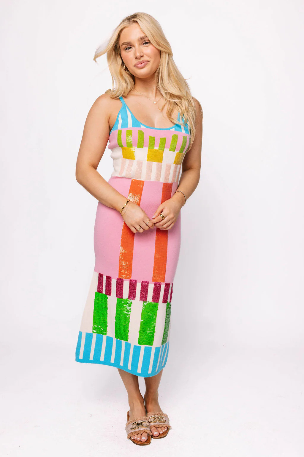 Colorblock Stripe Knit Midi Dress | Queen of Sparkles