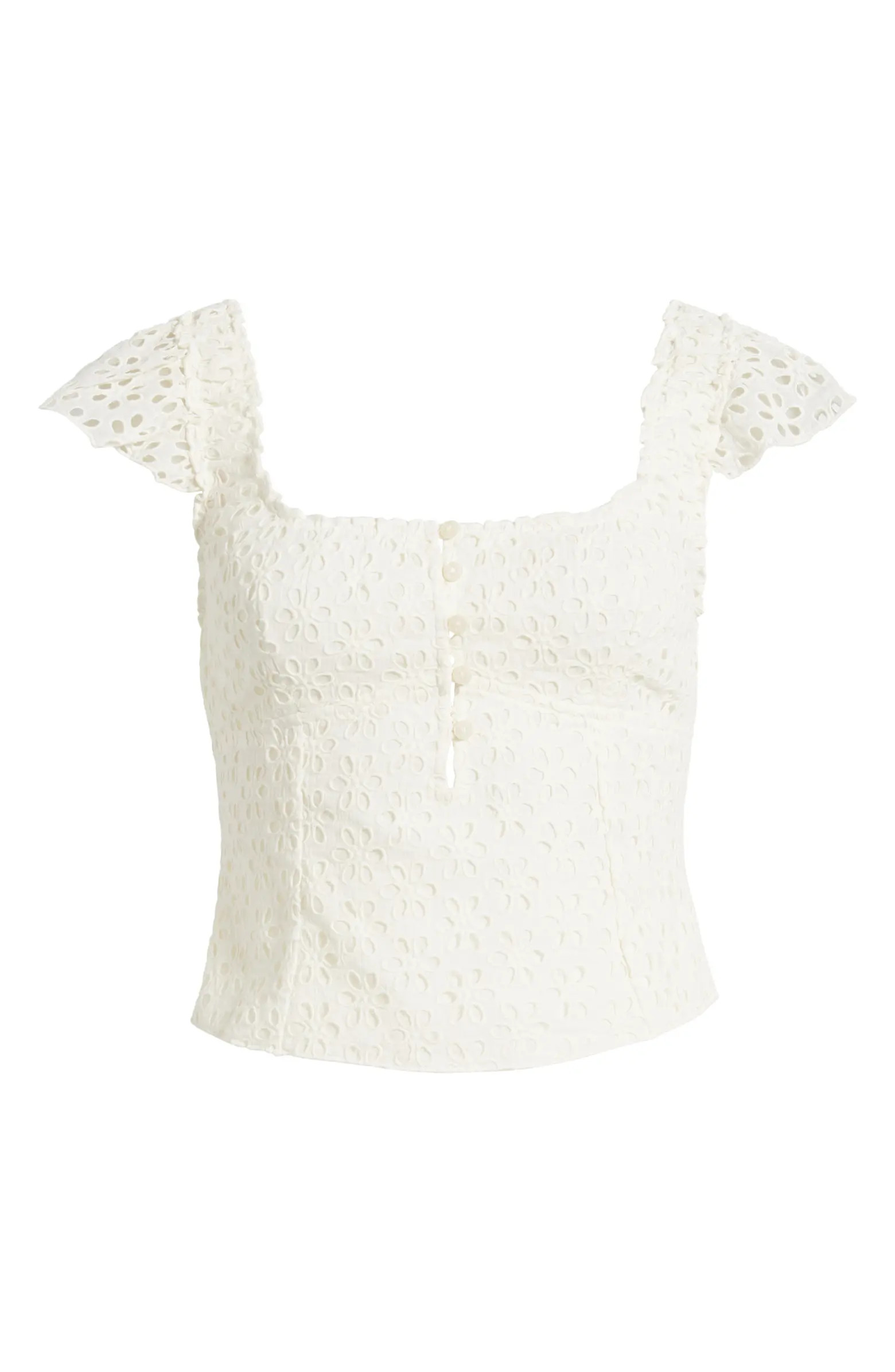 Free People Alma Eyelet Cap Sleeve Top | Nordstrom | Nordstrom