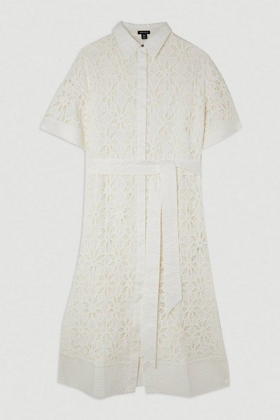 Crafted Cotton Embroidery Woven Shirt Maxi Dress | Karen Millen US