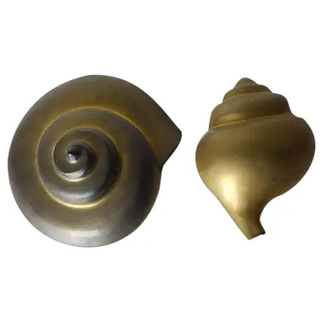 Vintage Brass Seashell Wall Hangings - Pair | Chairish
