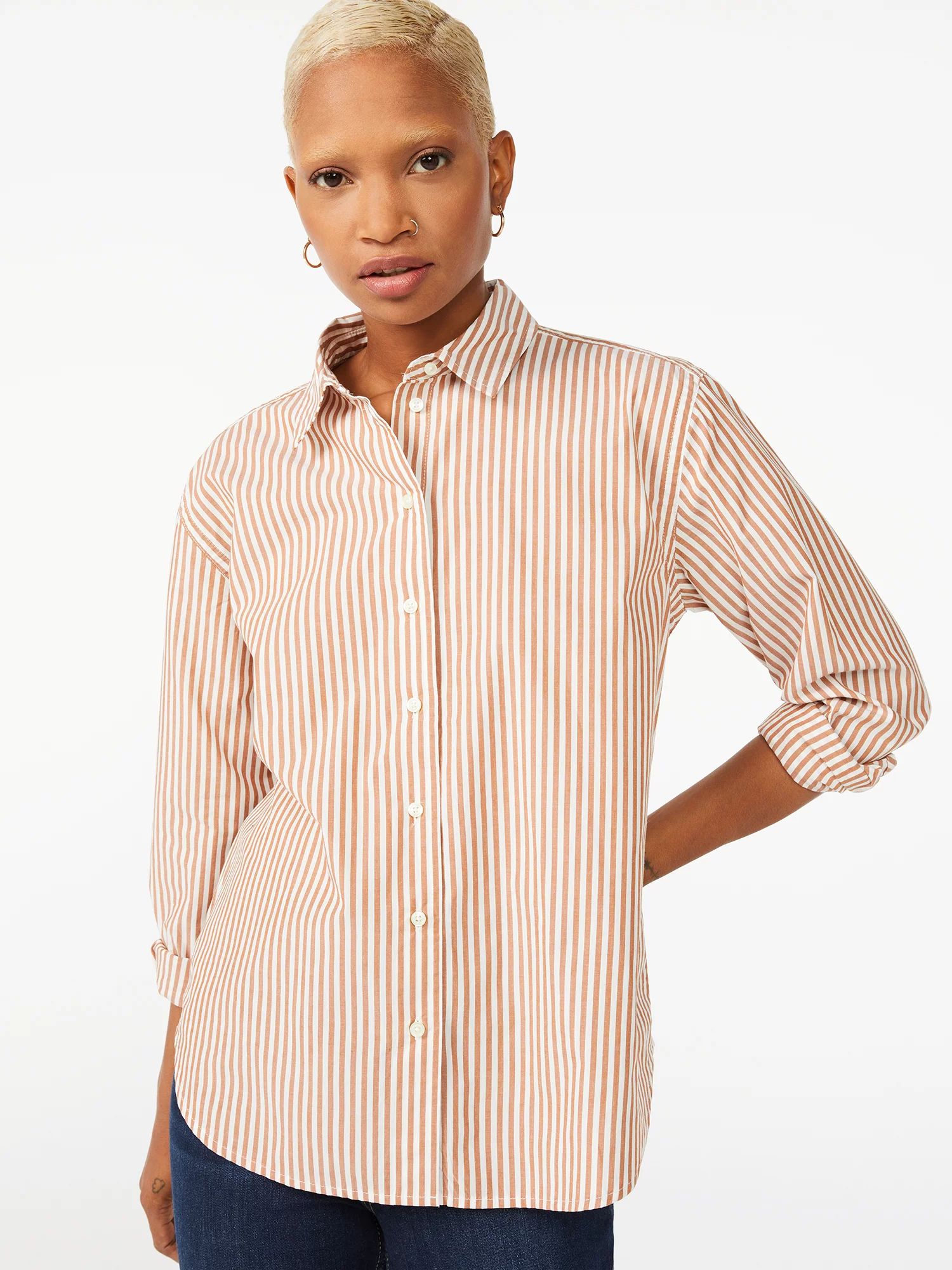 Free Assembly Women's Boyfriend Shirt with Long Sleeves - Walmart.com | Walmart (US)