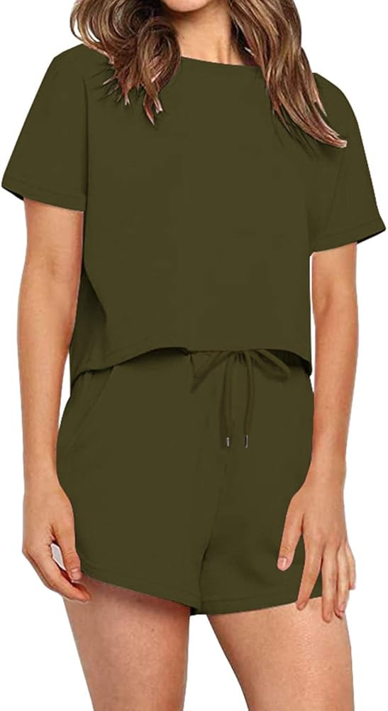 PRETTYGARDEN Women’s Short Sleeve Solid Color Pullover With Shorts Tracksuit Jogging Suit Casual Lou | Amazon (US)