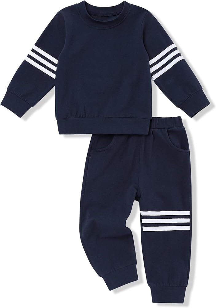 oklady Toddler Boy Clothes Stripe Long Sleeve T-Shirt Tops Sweatsuit Pants Sets Fall Winter Baby ... | Amazon (US)