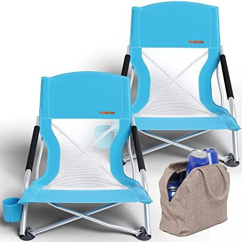I&J Basics 2 Pack Low Beach Chairs for Adults | Ultra Light, Heavy Duty Beach Chair with Cupholder a | Amazon (US)