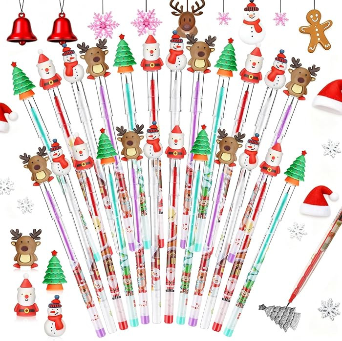 Zonon 24 Pieces Christmas Pencils Bulk, Multi Point Stackable Push Pencil with Toppers, Santa Cla... | Amazon (US)