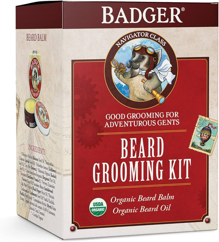 Badger Beard Grooming Kit, Beard Oil & Beard Balm, Babassu & Jojoba, Certified Organic, Facial Ha... | Amazon (US)