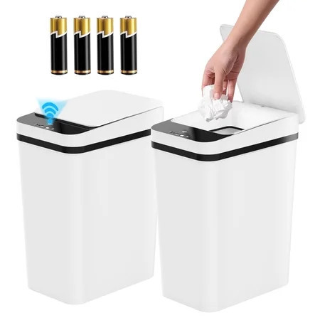 Riousery 2-Pack Touchless Bathroom Trash Can, 3.5-Gallon Slim Automatic Motion Sensor Garbage Can with Lid, White | Walmart (US)