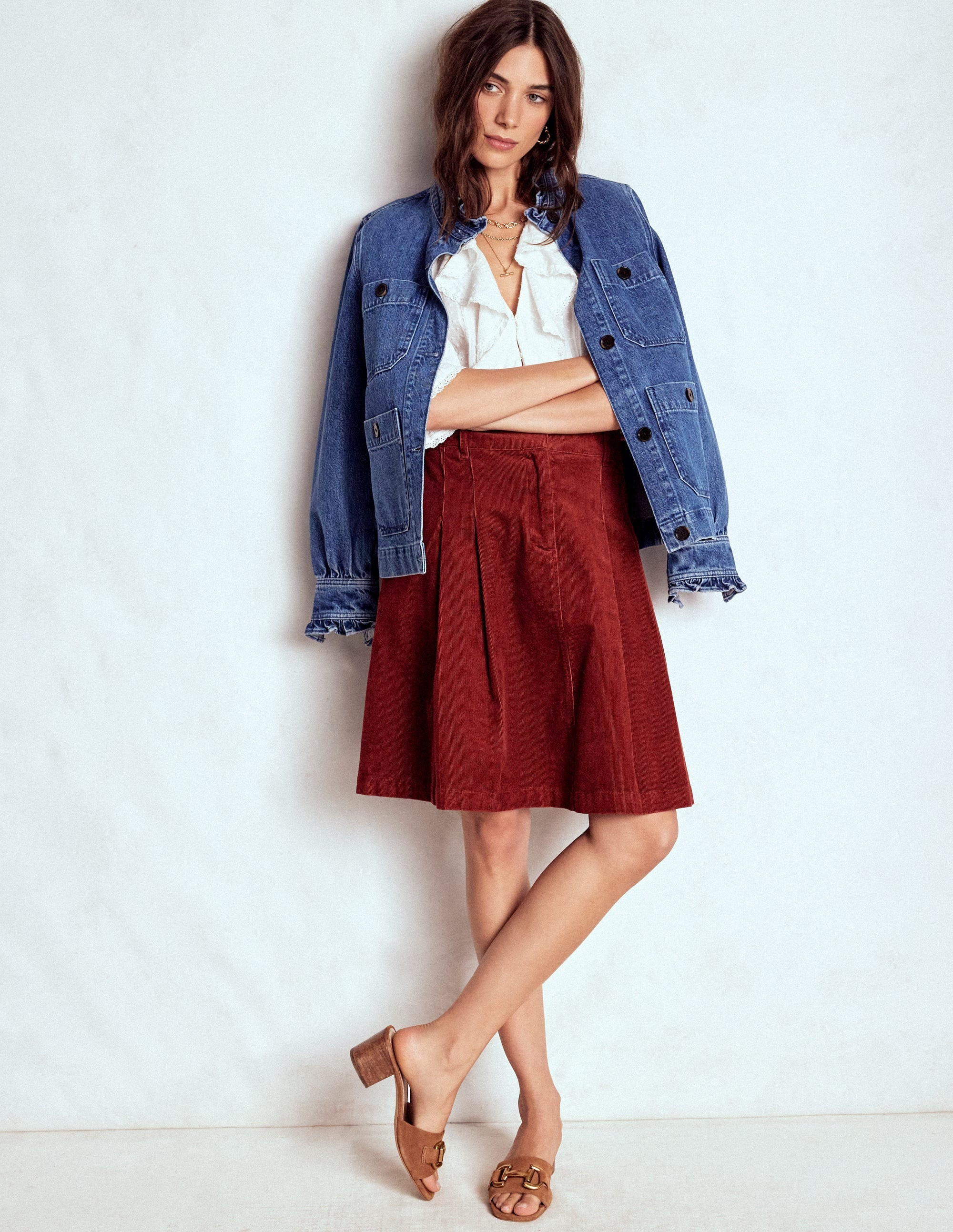 Pleated Cord Skirt-Fired Brick | Boden (US)